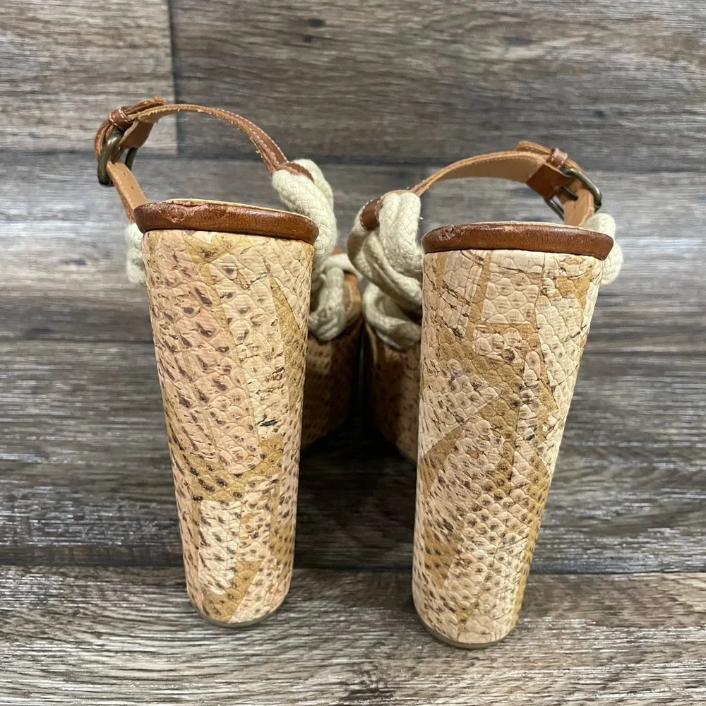 Lanvin 2012 Ete Sandals Rope Snake Print Cork Platform‎ Wedge Open Toe Brown 37
